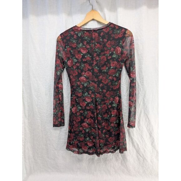 Stradivarius women's size medium short sheer rose dress bodycon black and red K2 - Picture 4 of 6